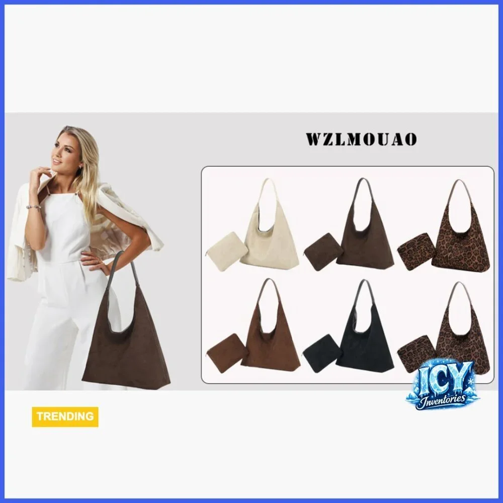 Faux Suede Hobo Bag, Large Capacity Tote with Cosmetic Bag